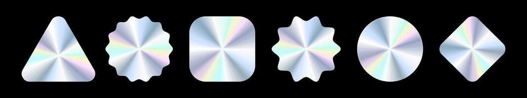 holographique autocollant. hologramme Étiquettes dans cercle Triangle et étoile, carré formes. holographique iridescent brillant texturé autocollants pour produit garantie, qualité. ensemble vecteur