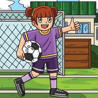 fille en portant une football Balle coloré dessin animé vecteur