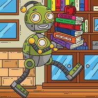 robot porter livres coloré dessin animé vecteur