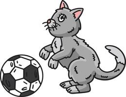 chat en jouant football dessin animé coloré clipart vecteur