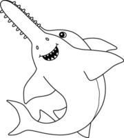 requin-scie isolé coloration page pour des gamins vecteur