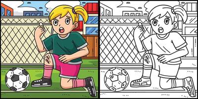 fille avec football Balle blessé le genou illustration vecteur