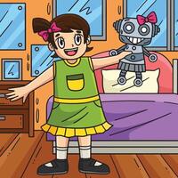 fille avec robot jouet coloré dessin animé illustration vecteur
