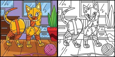 robot chat coloration page coloré illustration vecteur