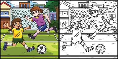 les filles en jouant football coloration page illustration vecteur