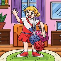 pom-pom girl fille avec une des sports sac coloré dessin animé vecteur