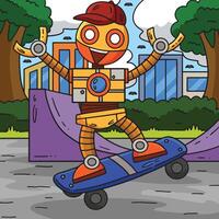 robot faire de la planche à roulettes coloré dessin animé illustration vecteur