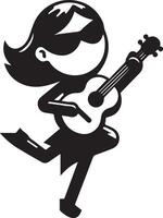 minimal bande dessinée fille dansant avec guitare marrant plat personnage silhouette, noir Couleur silhouette 8 vecteur