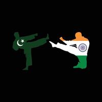 Inde contre Pakistan, criquet rencontre karaté concept avec Créatif illustration de participant des pays drapeau isolé sur noir Contexte. Indiana contre pak vecteur