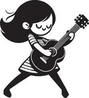 minimal bande dessinée fille dansant avec guitare marrant plat personnage silhouette, noir Couleur silhouette 5 vecteur