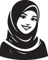 une souriant hijab femme plat silhouette, noir Couleur silhouette 12 vecteur