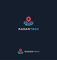 concept de logo vectoriel radar tech, moteur de recherche, icône de repère, trouver des entreprises qui embauchent un logotype isolé