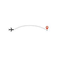 icône de chemin d'avion, direction de chemin d'avion et point rouge de destination, modèle de conception de logo, modèle d'illustration vectorielle de voyage de vacances sur fond blanc. vecteur