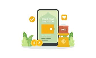 Payer zakat ou en ligne zakat application pour islamique Ramadan concept vecteur