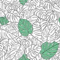 modèle sans couture de vecteur de feuilles de monstera dessinés à la main sur fond blanc. répéter la toile de fond tropicale. papier peint jungle exotique