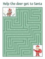 labyrinthe d'hiver pour les enfants. activité de noël préscolaire. jeu de puzzle du nouvel an avec des rennes et le père noël. aidez le cerf à se rendre au père noël. vecteur