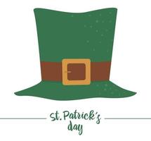 chapeau de lutin vert drôle plat de vecteur avec ceinture marron. mignon st. illustration du jour de patrick. icône de fête nationale irlandaise isolé sur fond blanc.