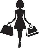 minimal achats femme icône silhouette, blanc arrière-plan, remplir avec noir 6 vecteur