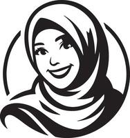 une souriant hijab femme plat silhouette, noir Couleur silhouette 9 vecteur