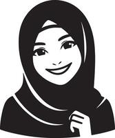 une souriant hijab femme plat silhouette, noir Couleur silhouette 14 vecteur