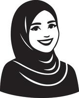 une souriant hijab femme plat silhouette, noir Couleur silhouette dix vecteur