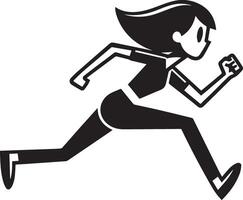 minimal bande dessinée fille courir vite marrant plat personnage silhouette, noir Couleur silhouette, blanc Contexte vecteur