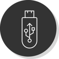 USB ligne gris cercle icône vecteur