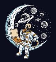astronaute, manger, pizza, sur, les, lune, vecteur, illustration