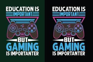 l'éducation est importante mais le jeu est plus important conception de t-shirt de jeu avec des graphismes joy pad vecteur
