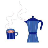 moka pot italien Expresso machine main tiré plat illustrations. Matin chaud café avec machine à café dans dessin animé style sur isolé Contexte. conception élément pour carte, imprimer, papier, affiche étiquette vecteur