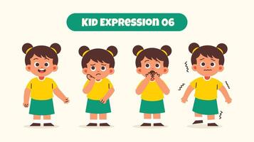 fille enfant dans divers expressions et geste vecteur