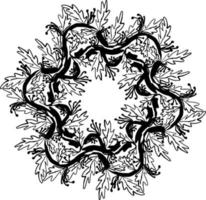couronne de branches avec des feuilles. couronne de gribouillis décoratif contour isolé vectoriel pour cadre de carte d'invitation pour les mariages et les cartes
