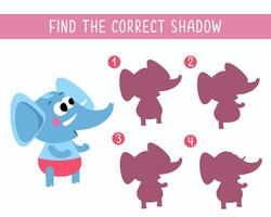 trouver le droite ombre. puzzle Jeu pour les enfants. mignonne dessin animé style personnages. l'éléphant. illustration. vecteur