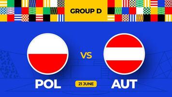 Pologne contre L'Autriche Football 2024 rencontre contre. 2024 groupe étape championnat rencontre contre équipes intro sport arrière-plan, championnat compétition vecteur