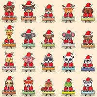 Vector illustration of cute animal santa claus clavier jouant