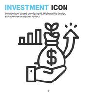 vecteur d'icône d'investissement avec style de contour isolé sur fond blanc. illustration vectorielle sac d'argent signe symbole icône concept pour les affaires, la finance, l'industrie, l'entreprise, les applications, le web et tous les projets