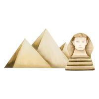 égyptien gizeh pyramides avec statue de sphinx aquarelle illustration pour Egypte tourisme et Voyage dessins vecteur