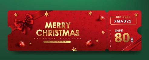bannière de coupon de promotion de cadeau joyeux noël avec décoration festive