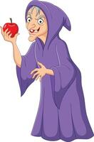 dessin animé vieux sorcière en portant Pomme fruit vecteur