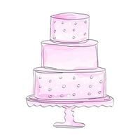 rose aquarelle gâteau illustration dans esquisser ou Brouillon style vecteur
