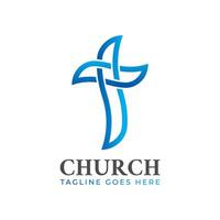 Christian église abstrait bleu logo conception avec traverser vecteur