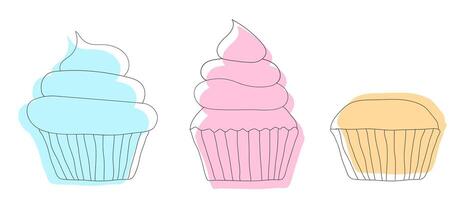 coloré petit gâteau icône illustration ensemble ou muffin contour abstrait collection vecteur
