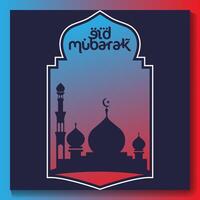 eid mubarak affiche avec une croissant lune et une mosquée eid affiche. vecteur