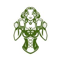 Saint patrick's journée irlandais femme à votre santé Bière agresser le banquet de l'alcool boisson ancien icône vecteur plat