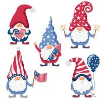 gnomes sont patriotes de le Etats-Unis. gnomes célébrer le 4e de juillet. illustration vecteur