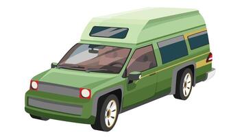 dessin animé ou illustration de la perspective camping voiture vert couleur. pouvez voir intérieur de voiture avec console et des places. isolé blanc Contexte. vecteur