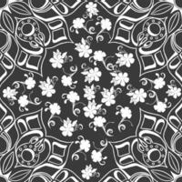 floral sans couture modèle avec ornements dans noir et blanc, adapté pour divers applications tel comme dessins pour impressions sur tissu, fond d'écran, numérique décoration vecteur