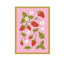 moderne abstrait illustration fraise avec feuilles, branches et fleurs. fruit affiche. contemporain botanique art imprimer. vecteur