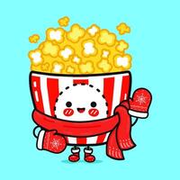 marrant souriant content pop corn Noël. plat dessin animé personnage illustration icône conception. isolé sur bleu Contexte vecteur