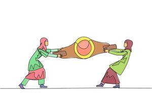 continu un ligne dessin deux arabe femme d'affaires combat plus de boxe ceinture. bats toi pour à être le plus grand et le plus fort femme d'affaires. femme d'affaires bataille. Célibataire ligne dessiner conception illustration vecteur